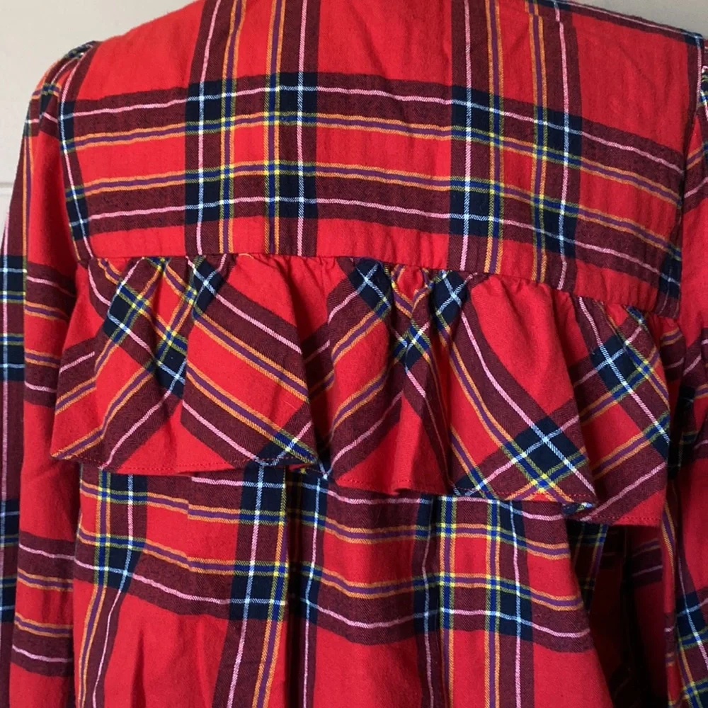 J Crew Ruffle Top Festive Plaid Red Size XS - Picture 4 of 4